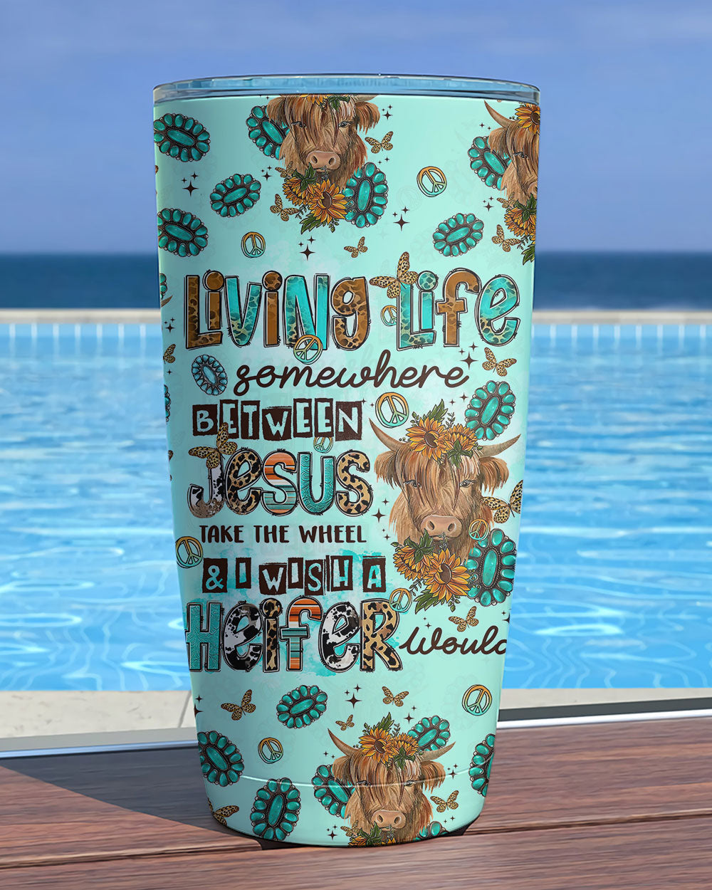 Living Life Somewhere Between Jesus Cow Tumbler - Tltr1309237