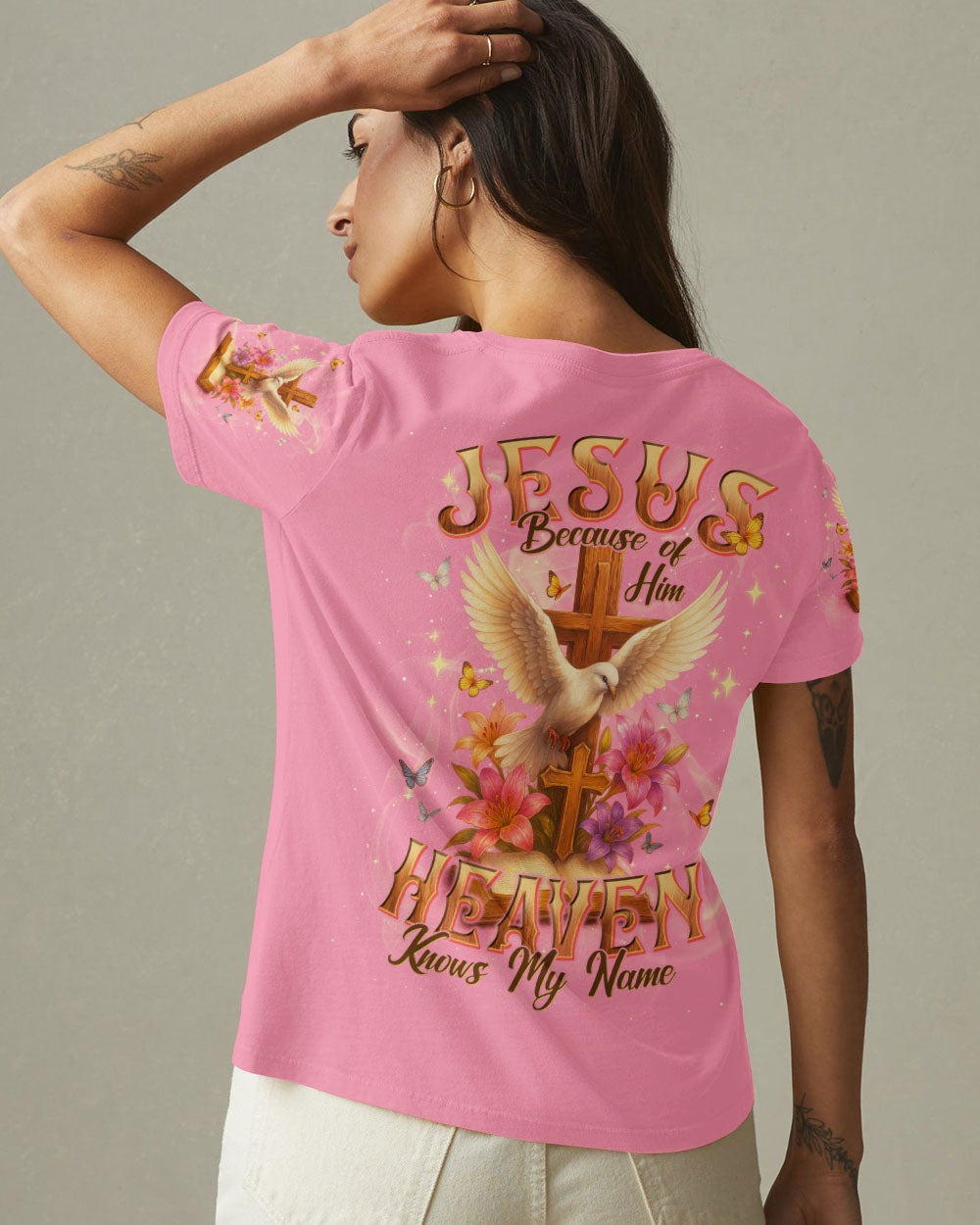 Jesus Because Of Him Heaven Knows My Name Women's All Over Print Shirt - Tlnt2504251