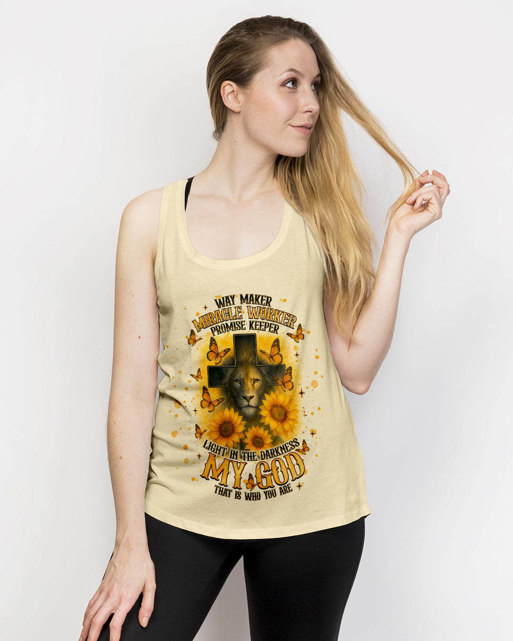 Way Maker Miracle Worker Cross Lion Sunflower Women's All Over Print Shirt - Tlnt2805254