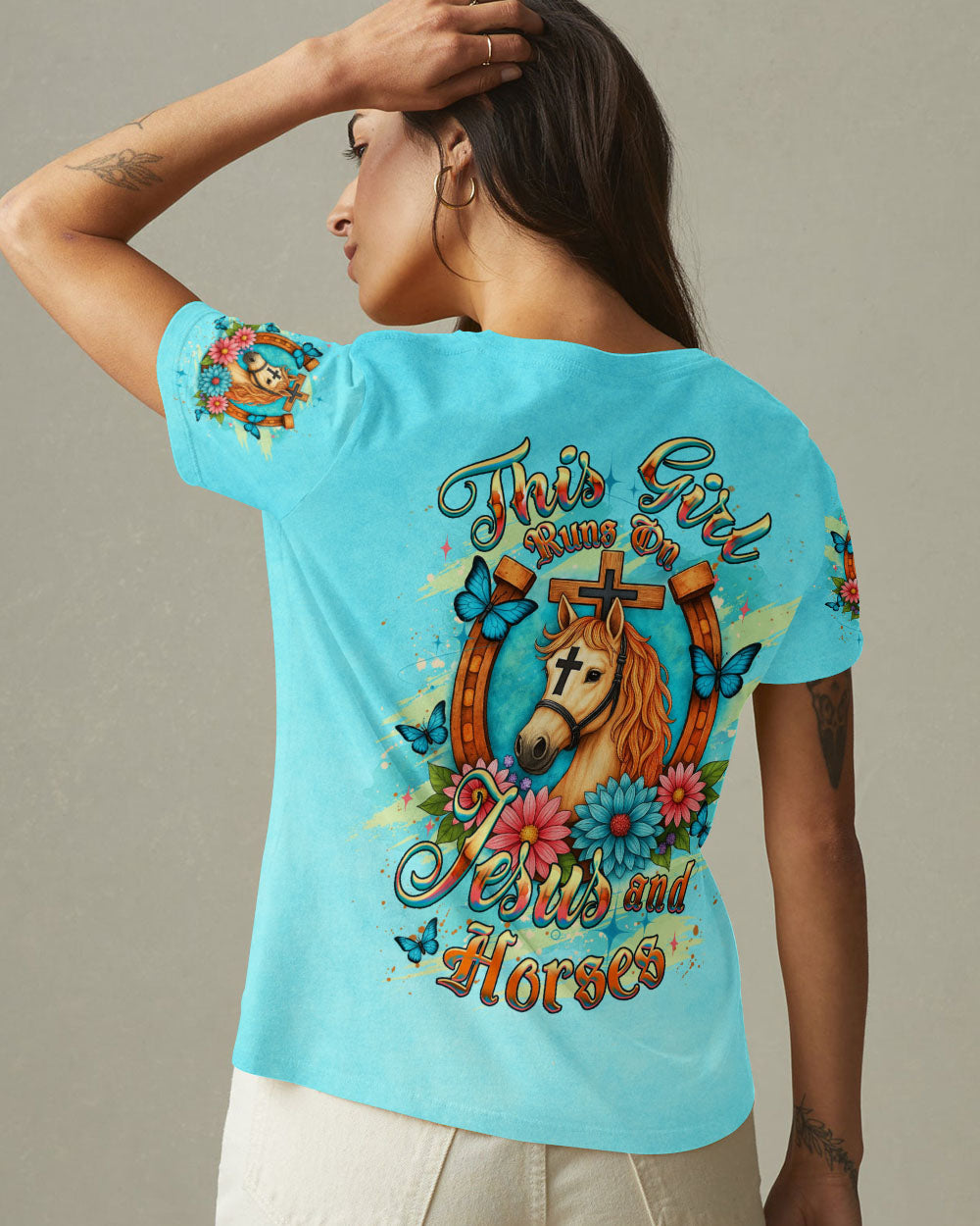 Runs On Jesus And Horses Women's All Over Print Shirt - Yhdu0306252
