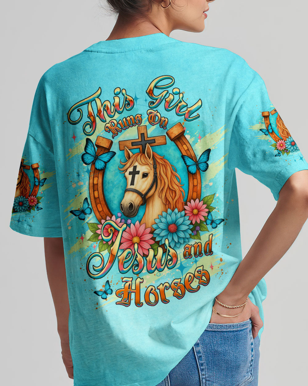 Runs On Jesus And Horses Women's All Over Print Shirt - Yhdu0306252