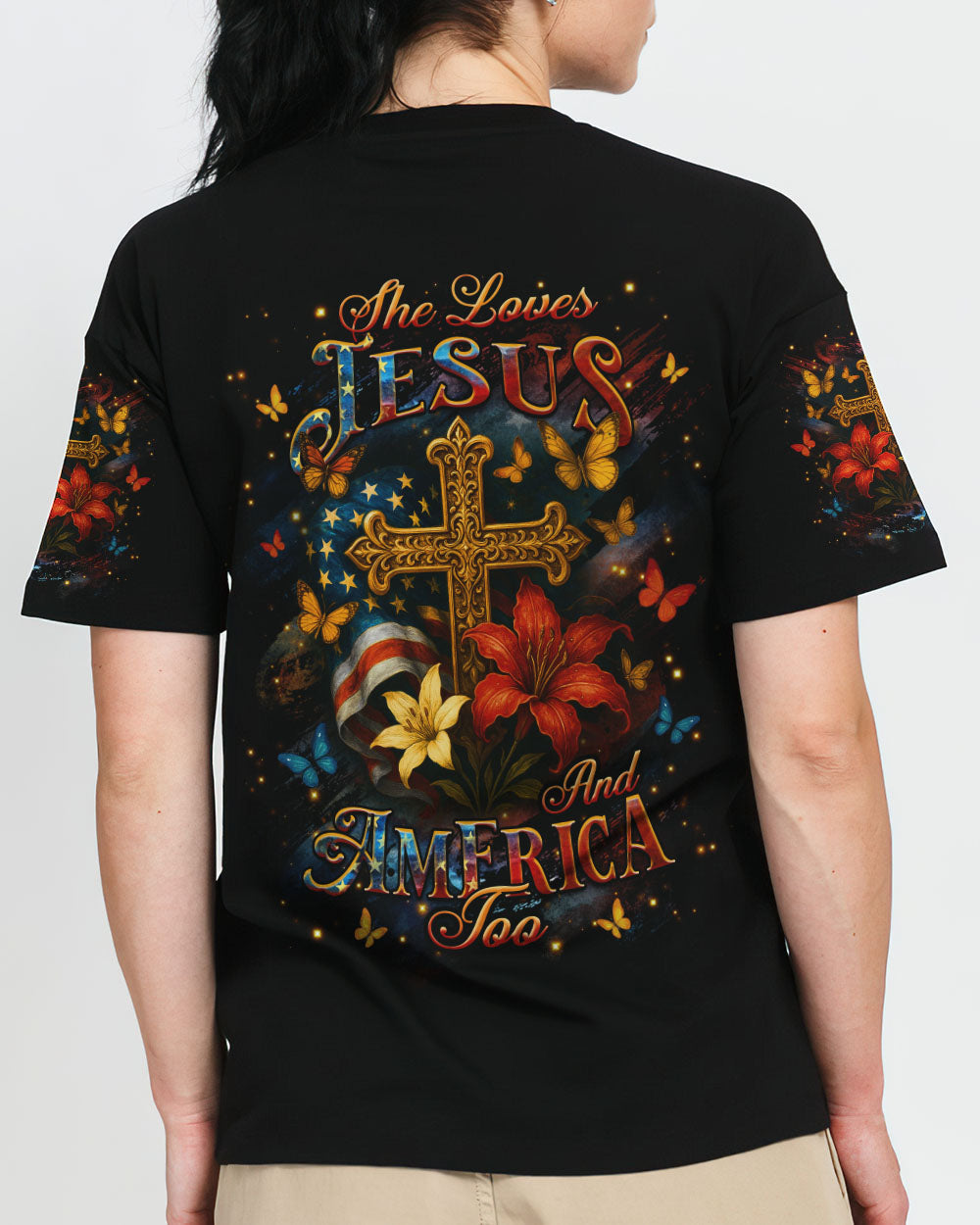She Loves Jesus And America Too Women's All Over Print Shirt - Yhhg1605253