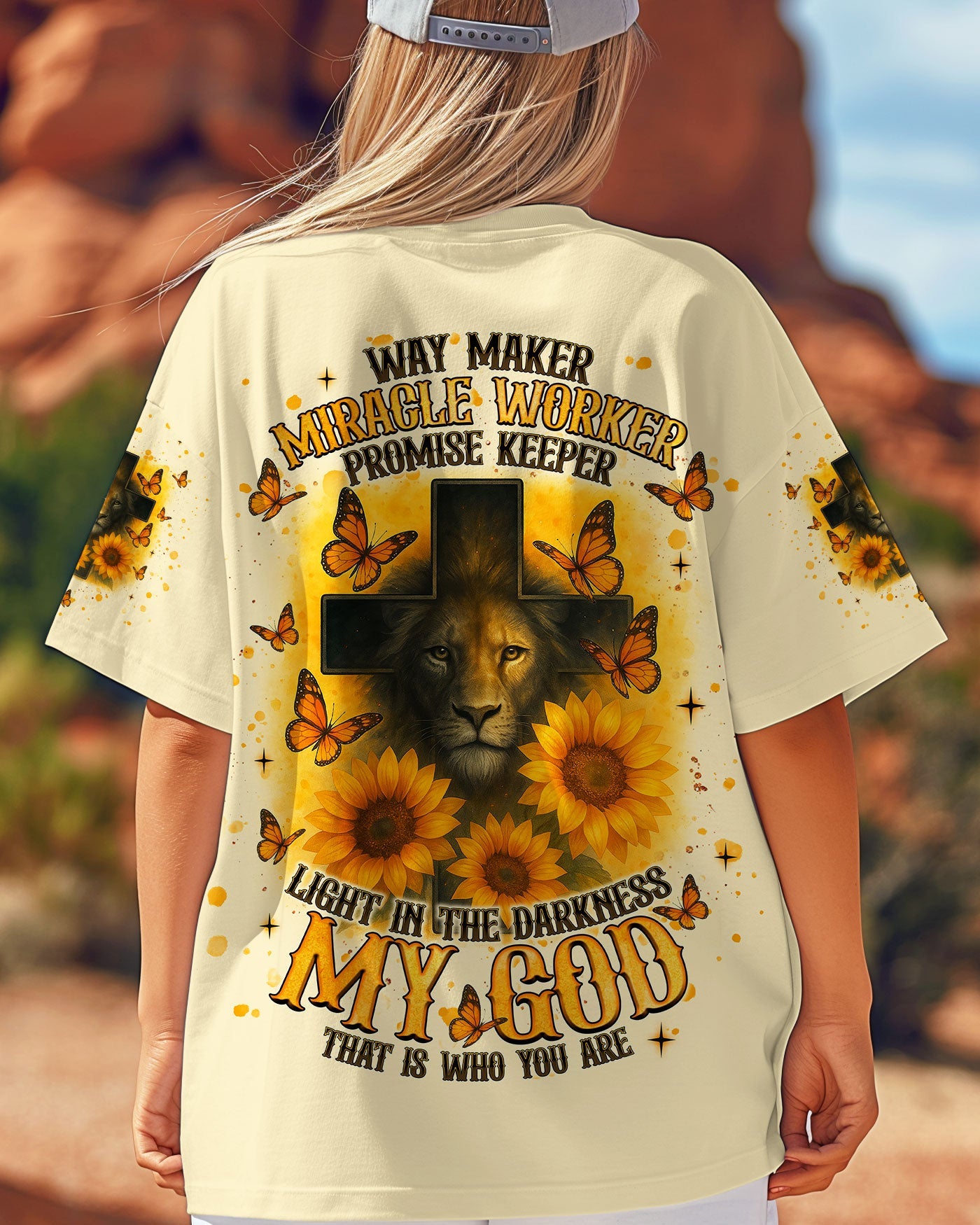 Way Maker Miracle Worker Cross Lion Sunflower Women's All Over Print Shirt   - Tlnt2805254