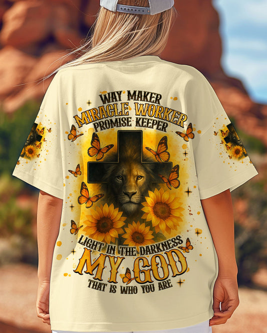 Way Maker Miracle Worker Cross Lion Sunflower Women's All Over Print Shirt   - Tlnt2805254