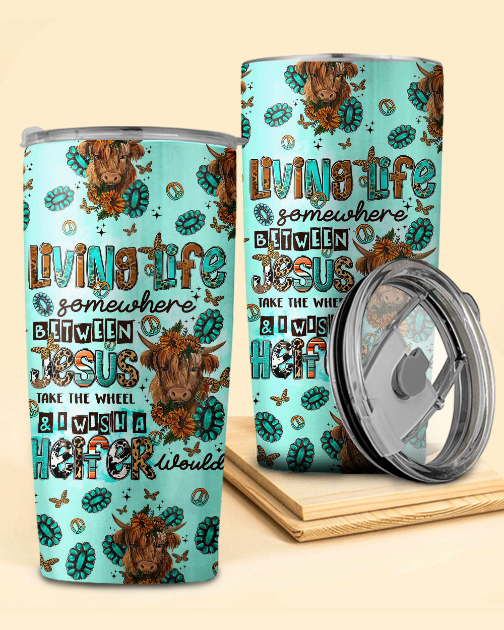 Living Life Somewhere Between Jesus Cow Tumbler - Tltr1309237