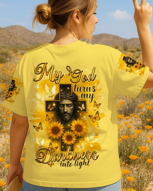 My God Turns My Darkness Into Light Sunflower Women's All Over Print Shirt - Tlnt0606252
