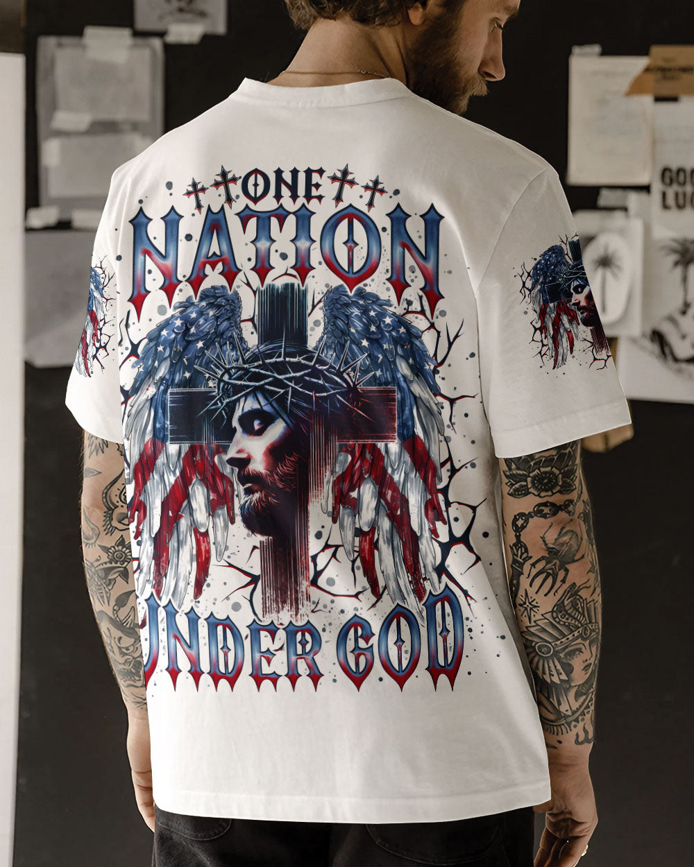One Nation Under God Wings Men's All Over Print Shirt - Tlno2304252