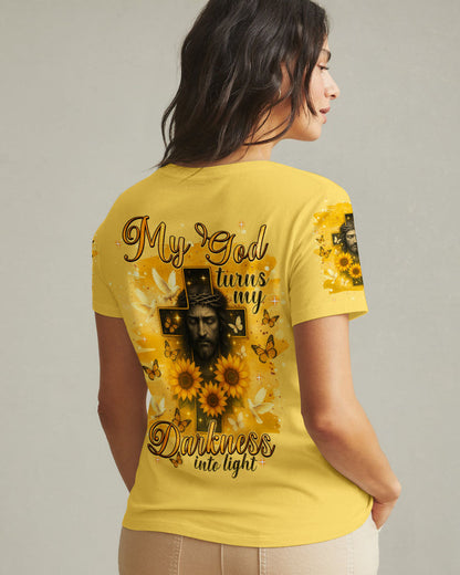 My God Turns My Darkness Into Light Sunflower Women's All Over Print Shirt - Tlnt0606252