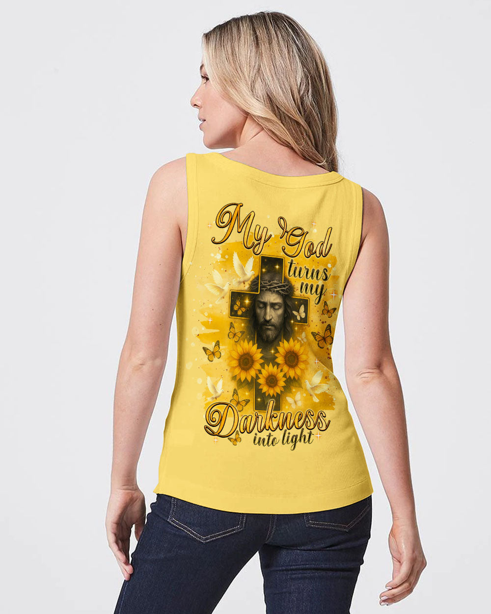 My God Turns My Darkness Into Light Sunflower Women's All Over Print Shirt - Tlnt0606252