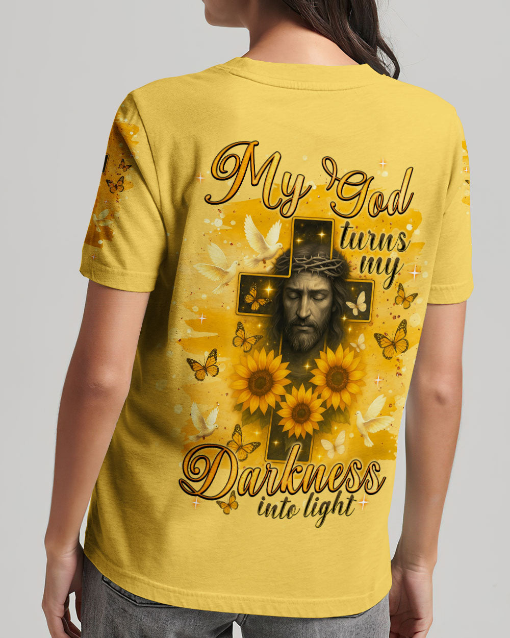 My God Turns My Darkness Into Light Sunflower Women's All Over Print Shirt - Tlnt0606252