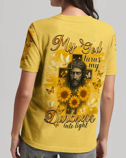 My God Turns My Darkness Into Light Sunflower Women's All Over Print Shirt - Tlnt0606252