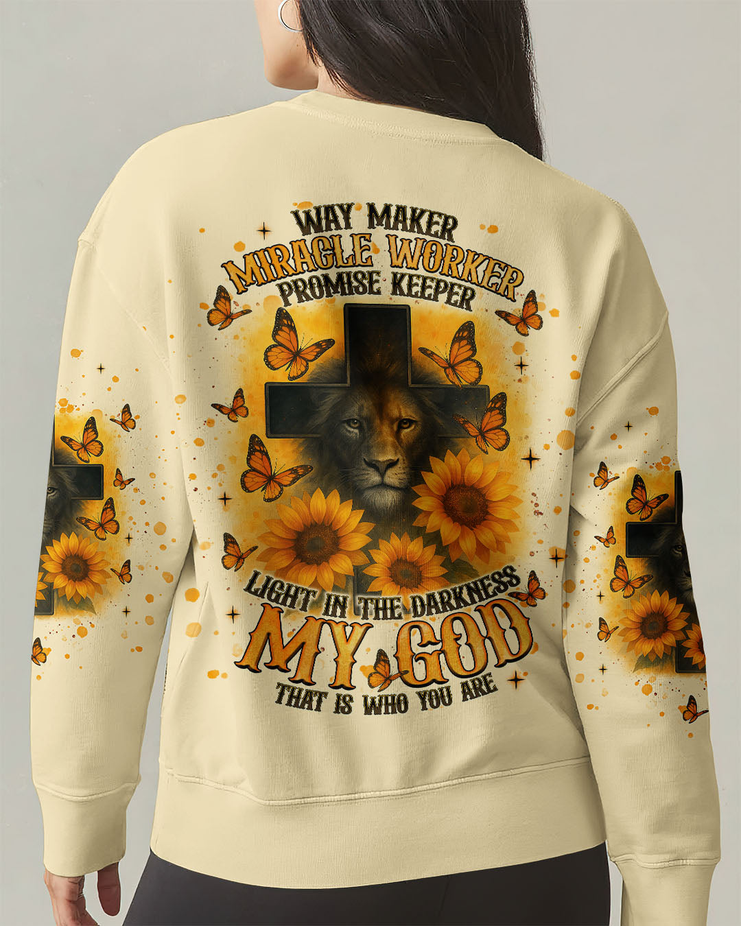 Way Maker Miracle Worker Cross Lion Sunflower Women's All Over Print Shirt   - Tlnt2805254