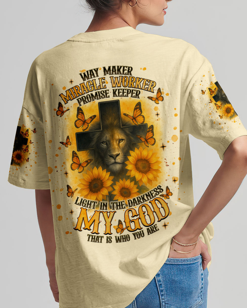Way Maker Miracle Worker Cross Lion Sunflower Women's All Over Print Shirt   - Tlnt2805254