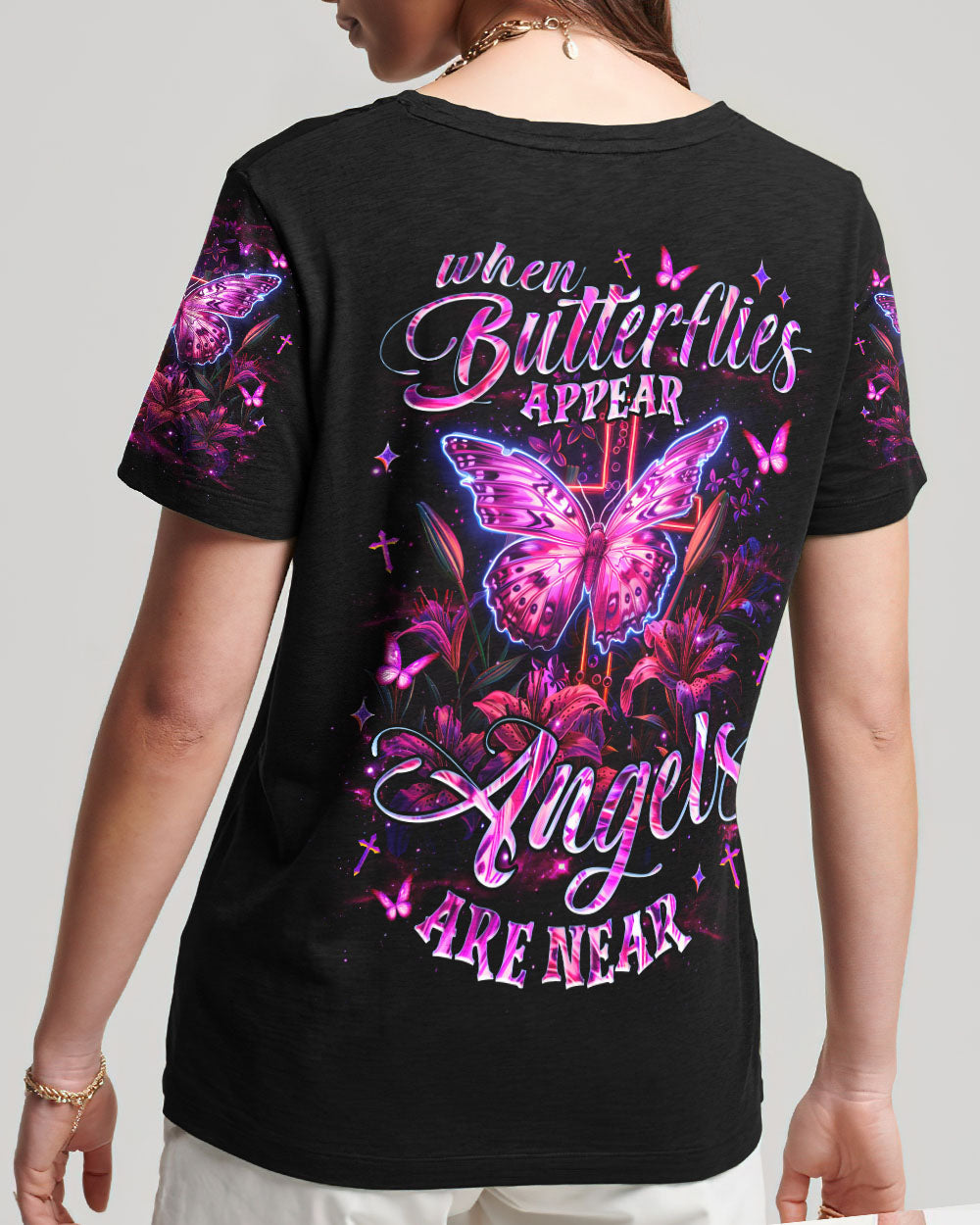 When Butterflies Appear Angels Are Near Women's All Over Print Shirt - Tlnz1806252