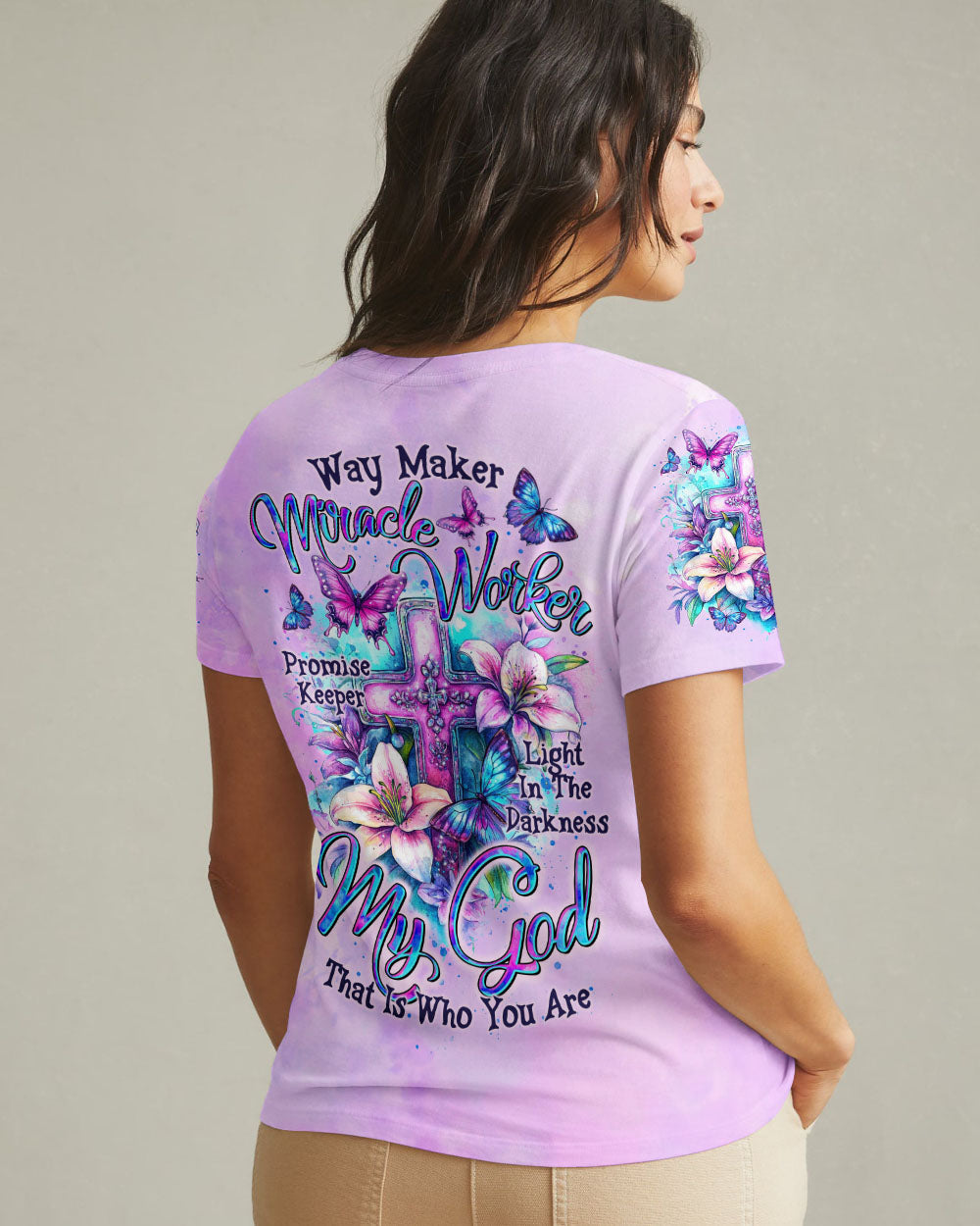 Way Maker Miracle Worker Cross Lilies Women's All Over Print Shirt   - Tltr0206254