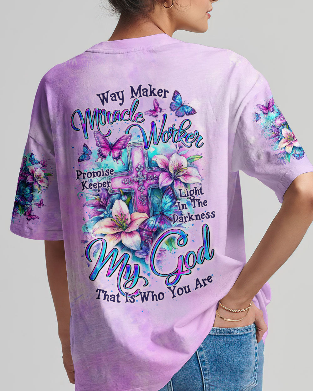 Way Maker Miracle Worker Cross Lilies Women's All Over Print Shirt   - Tltr0206254