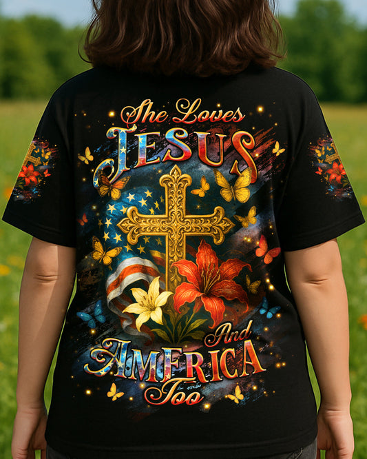 She Loves Jesus And America Too Women's All Over Print Shirt - Yhhg1605253